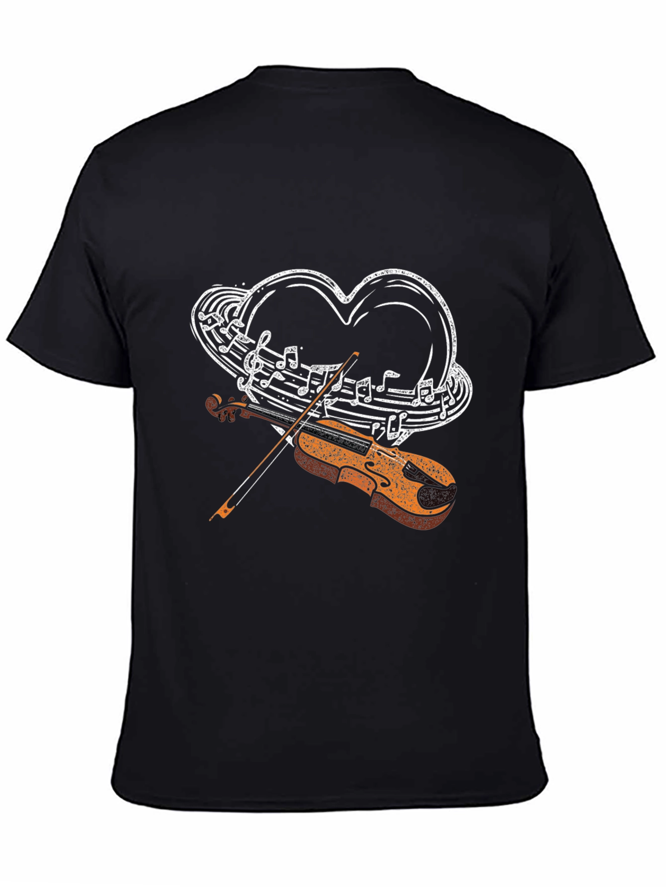 Musical Heart Violin Graphic Tee - Black Casual Style