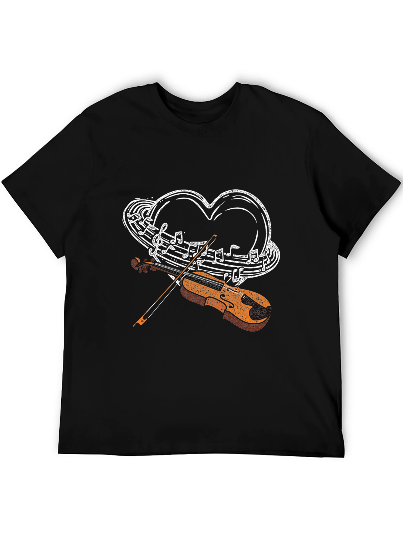 Musical Heart Violin Graphic Tee - Black Casual Style