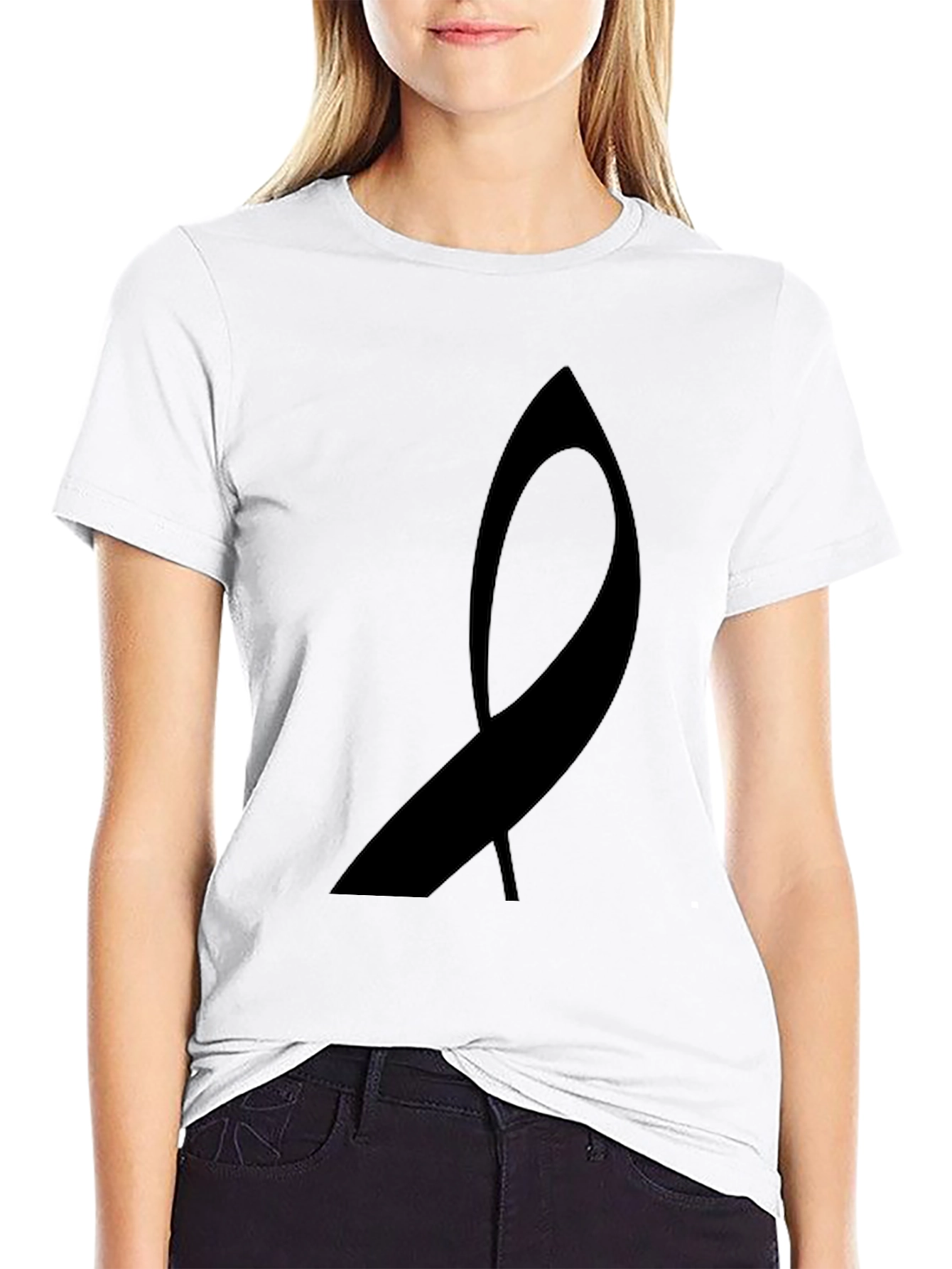 Black Awareness Ribbon Graphic Tee - Soft Cotton Blend