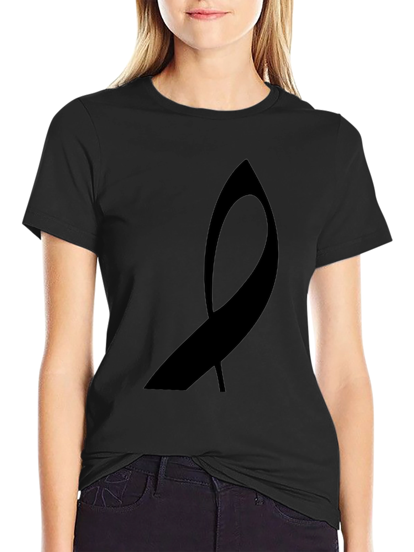Black Awareness Ribbon Graphic Tee - Soft Cotton Blend