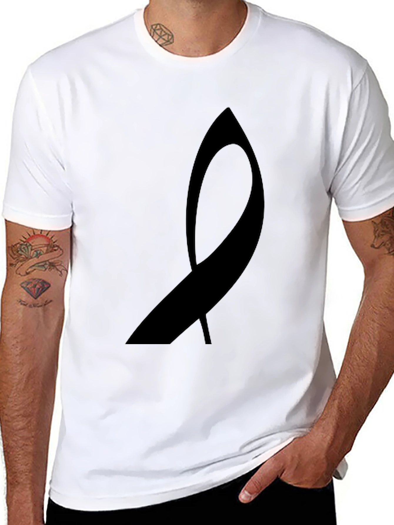 Black Awareness Ribbon Graphic Tee - Soft Cotton Blend