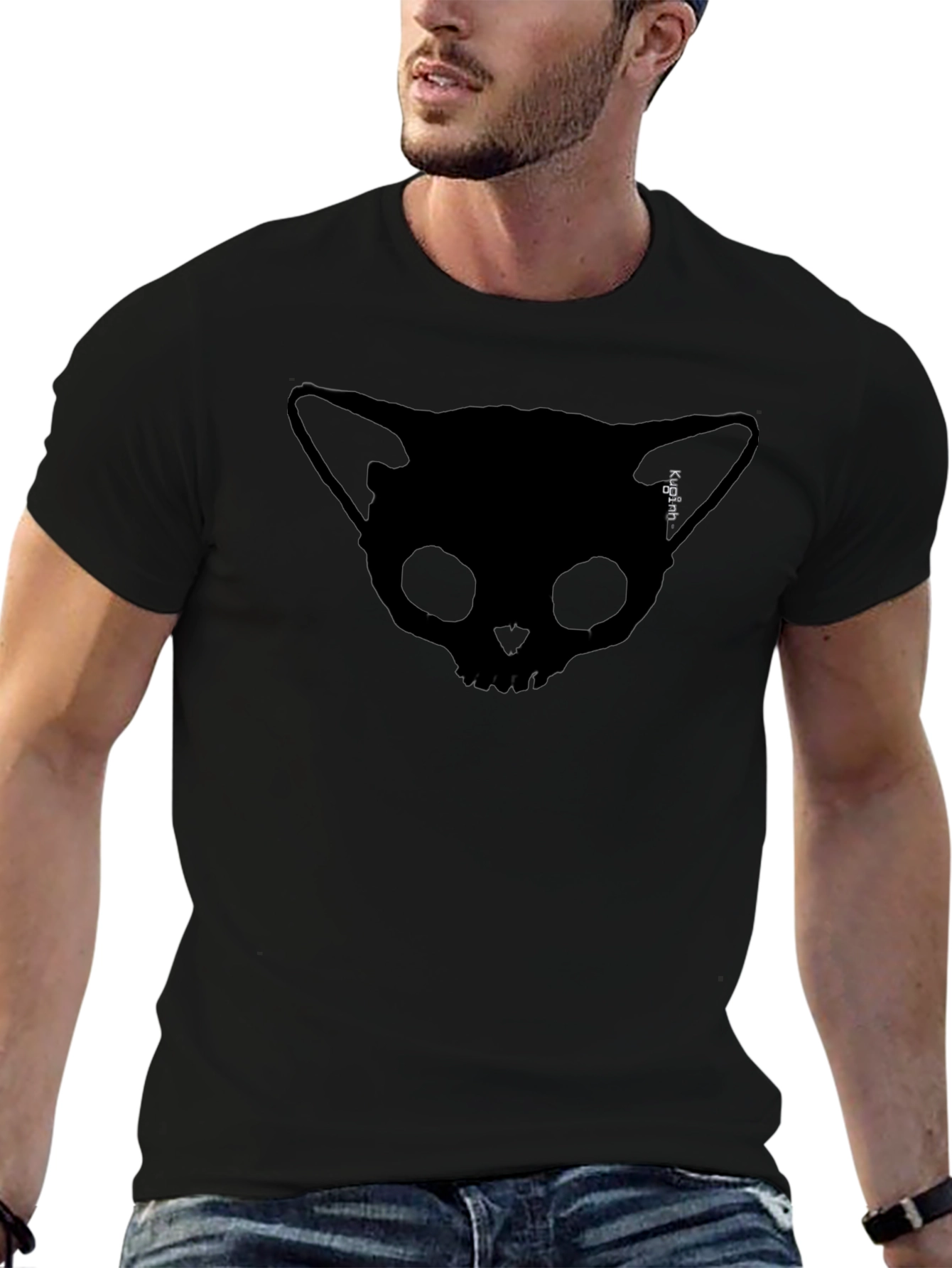 Skull Cat T-Shirt: Unique Design Soft Cotton Mens Fit