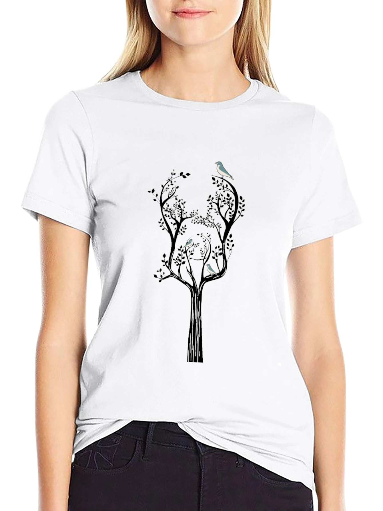 Bird Tree Graphic T-Shirt - Black