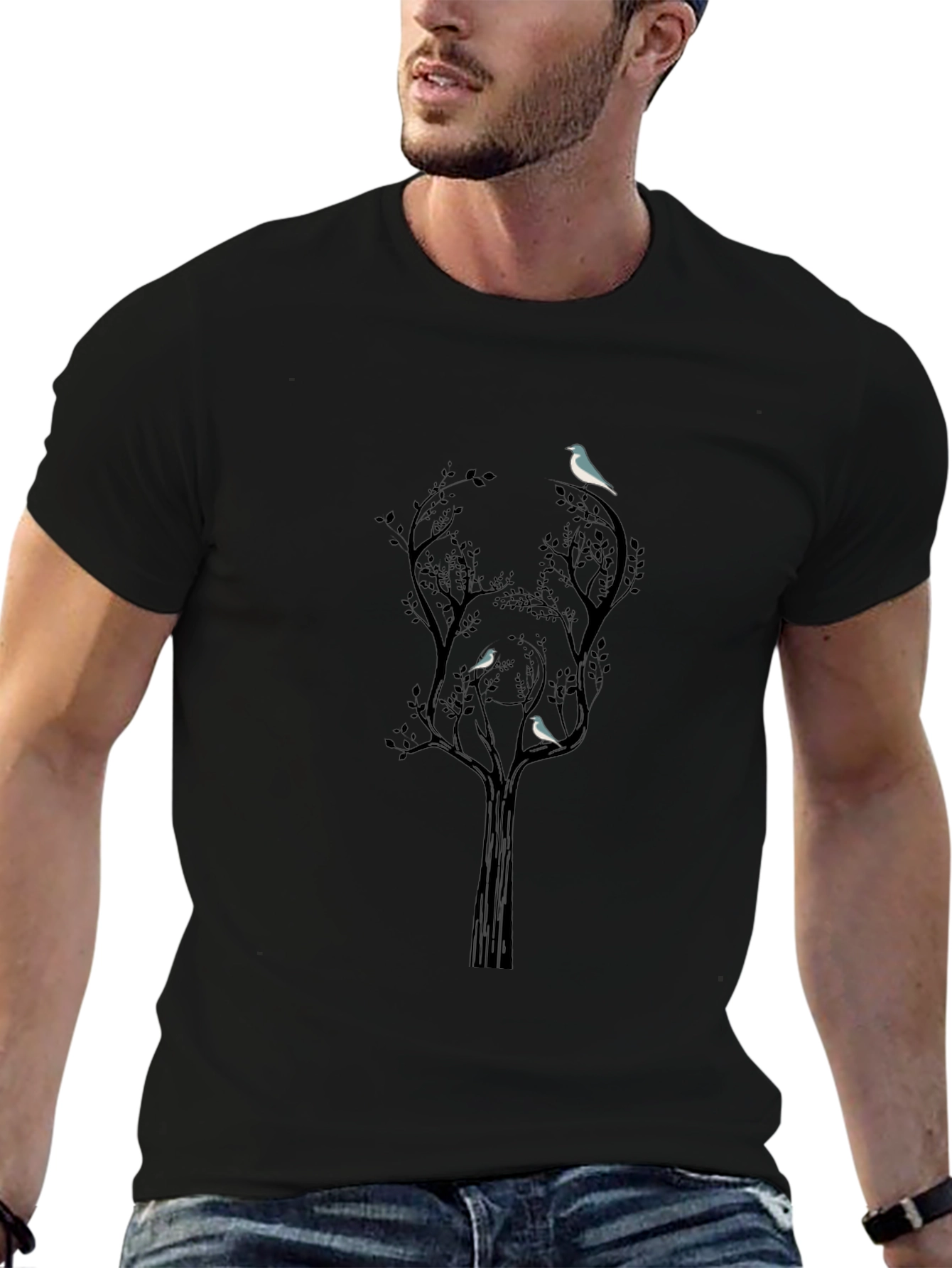 Bird Tree Graphic T-Shirt - Black