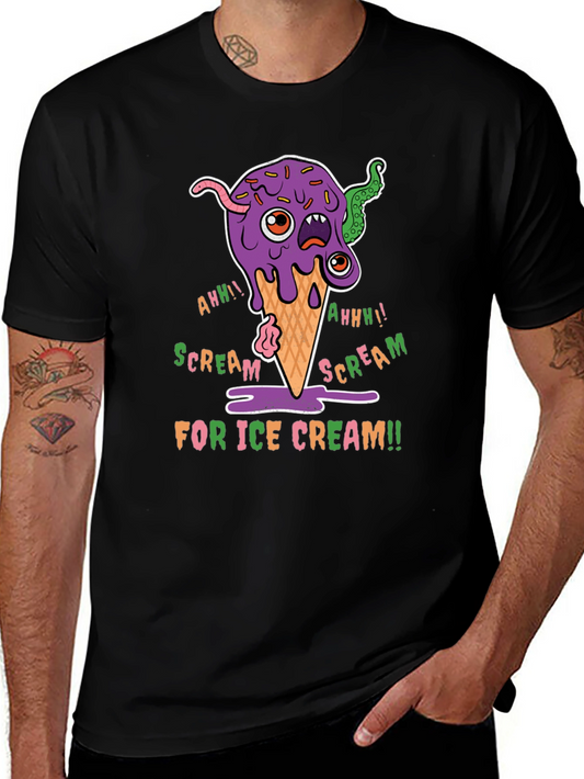 Scream for Ice Cream Graphic Tee - Fun Creepy Cartoon Design