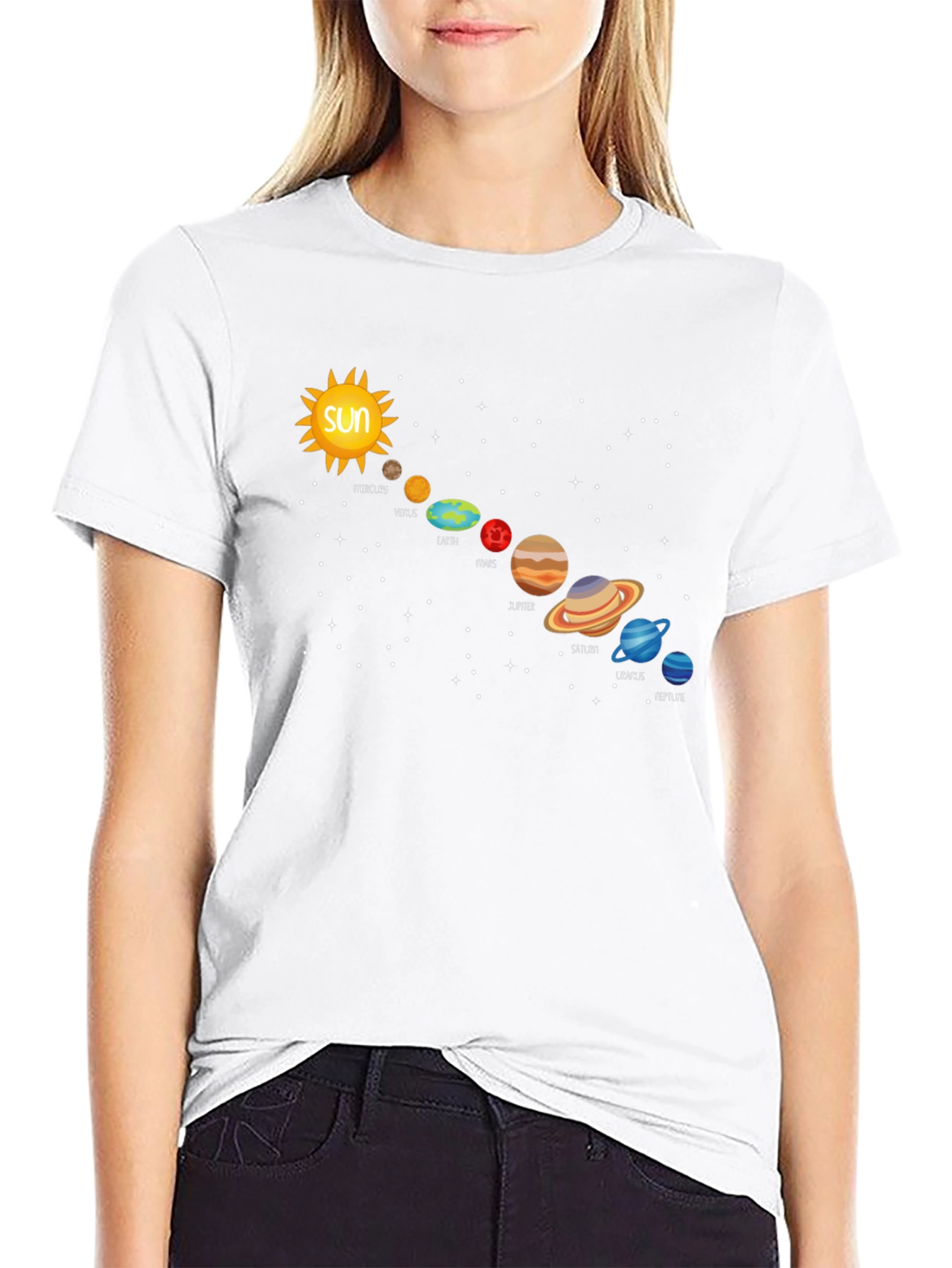 Solar System Planets Graphic T-Shirt - Black