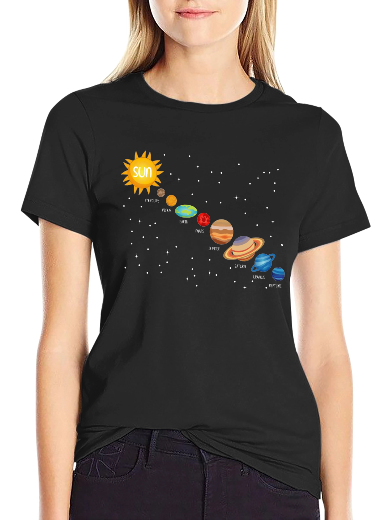 Solar System Planets Graphic T-Shirt - Black