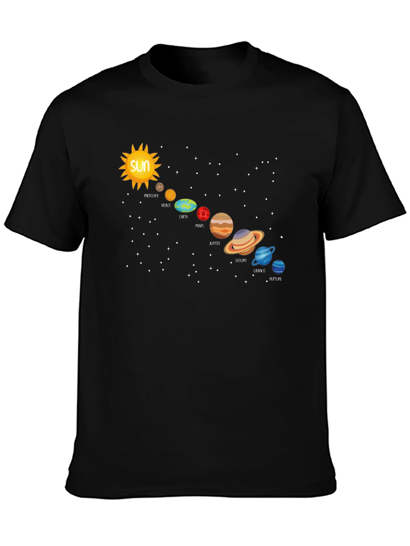 Solar System Planets Graphic T-Shirt - Black
