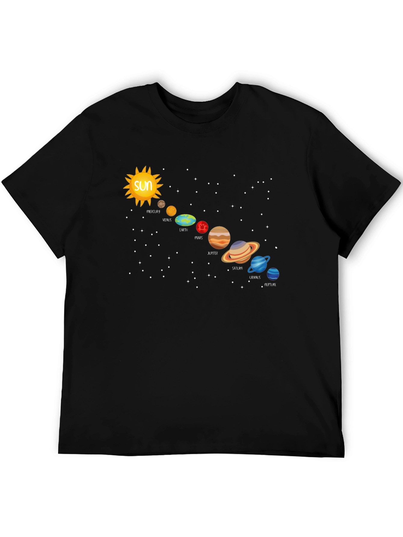 Solar System Planets Graphic T-Shirt - Black