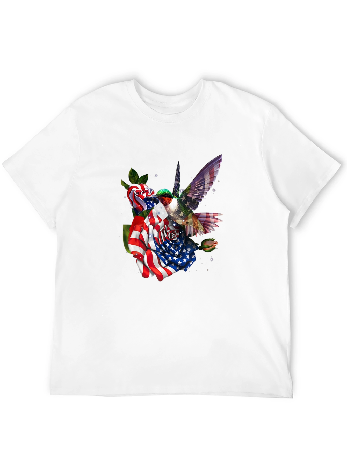 Hummingbird American Flag Floral T-Shirt