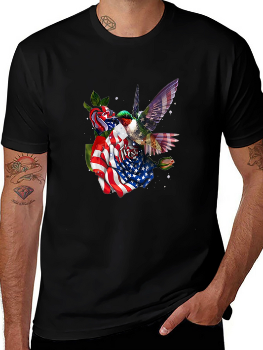 Hummingbird American Flag Floral T-Shirt
