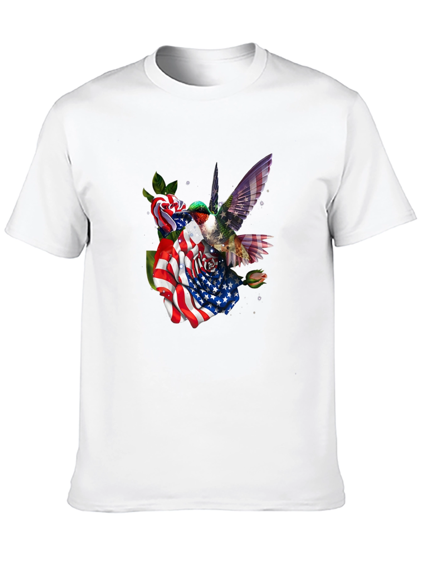 Hummingbird American Flag Floral T-Shirt