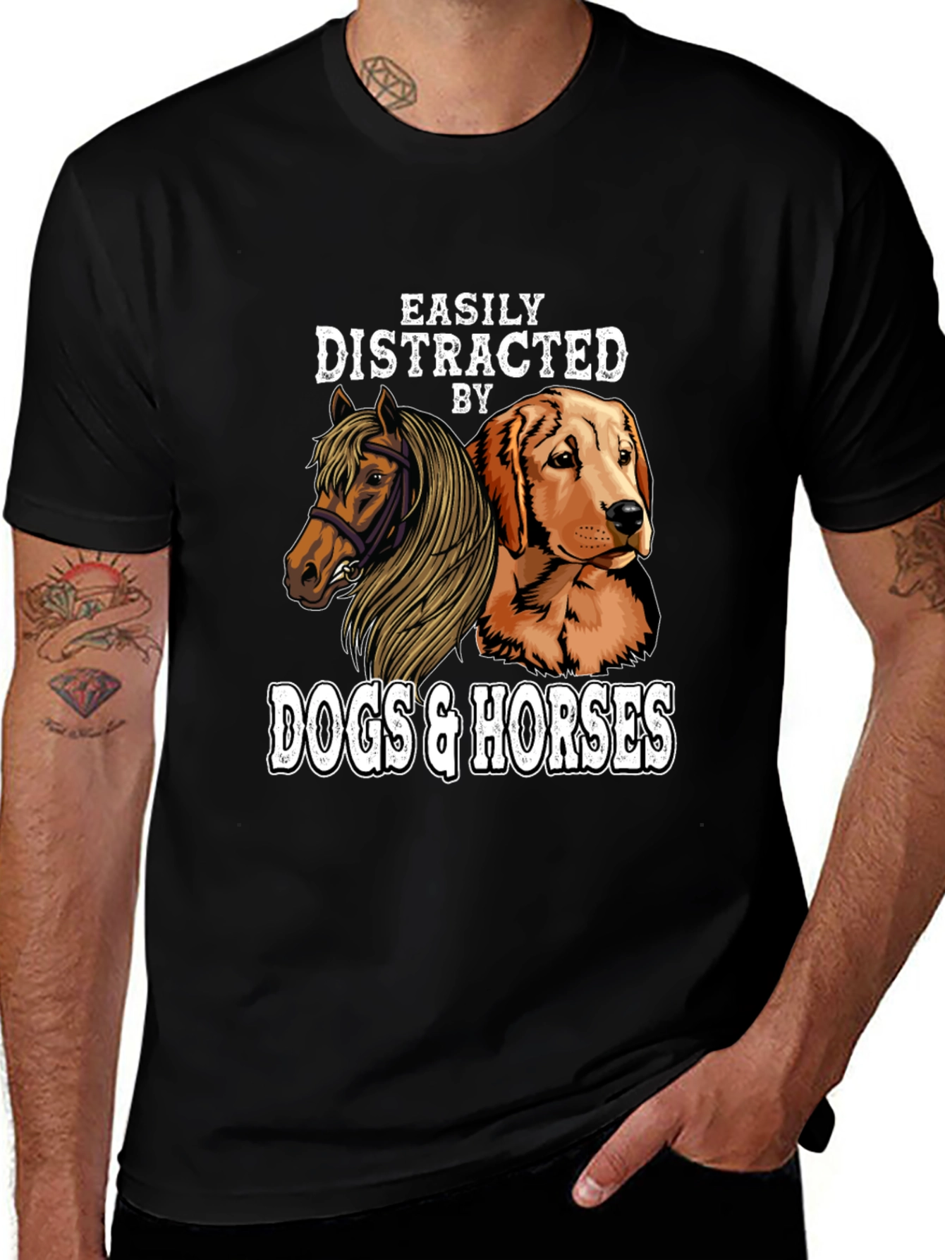 Easily Distracted By Dogs & Horses Graphic T-Shirt