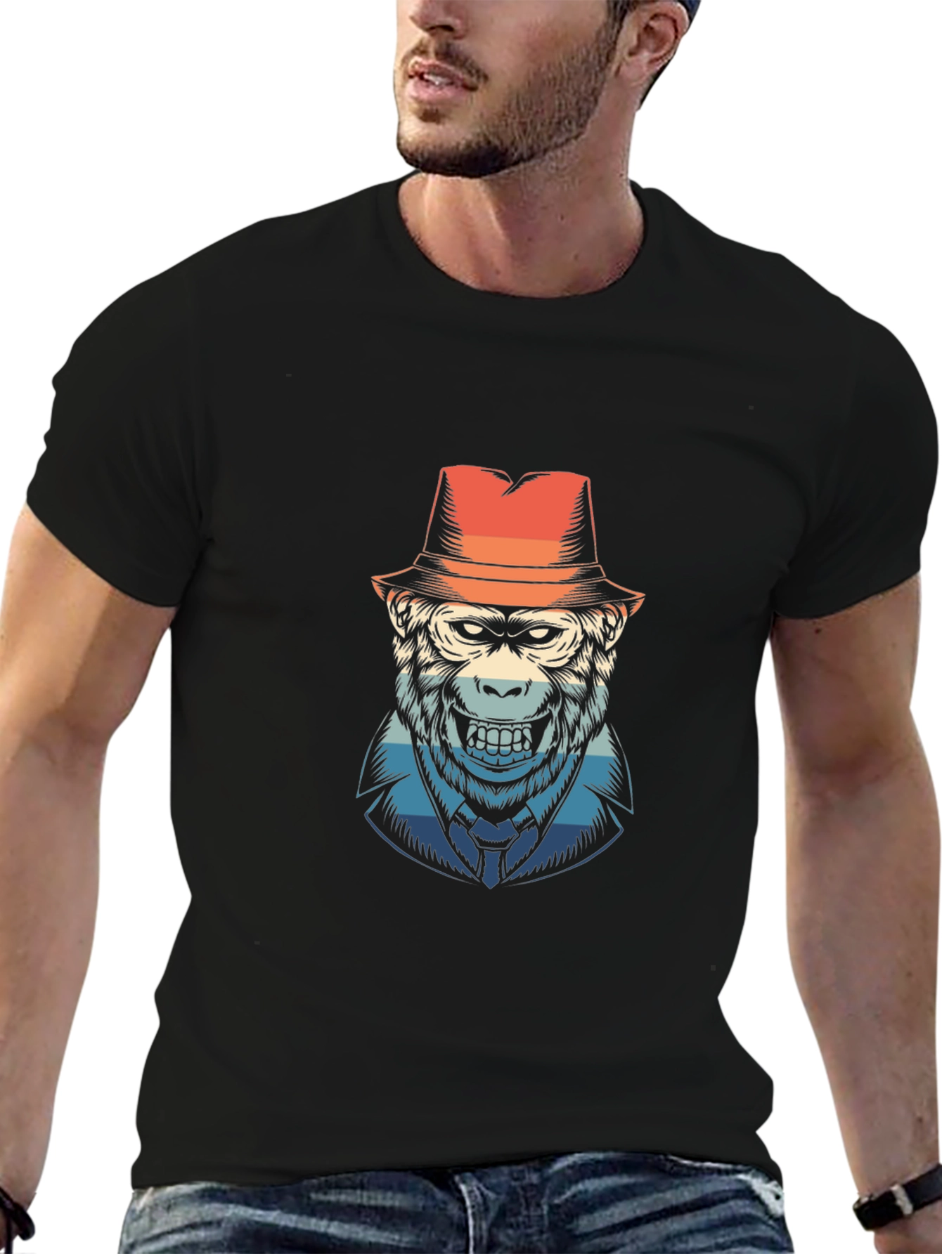 Retro Gorilla Graphic Tee - Classic Black T-Shirt