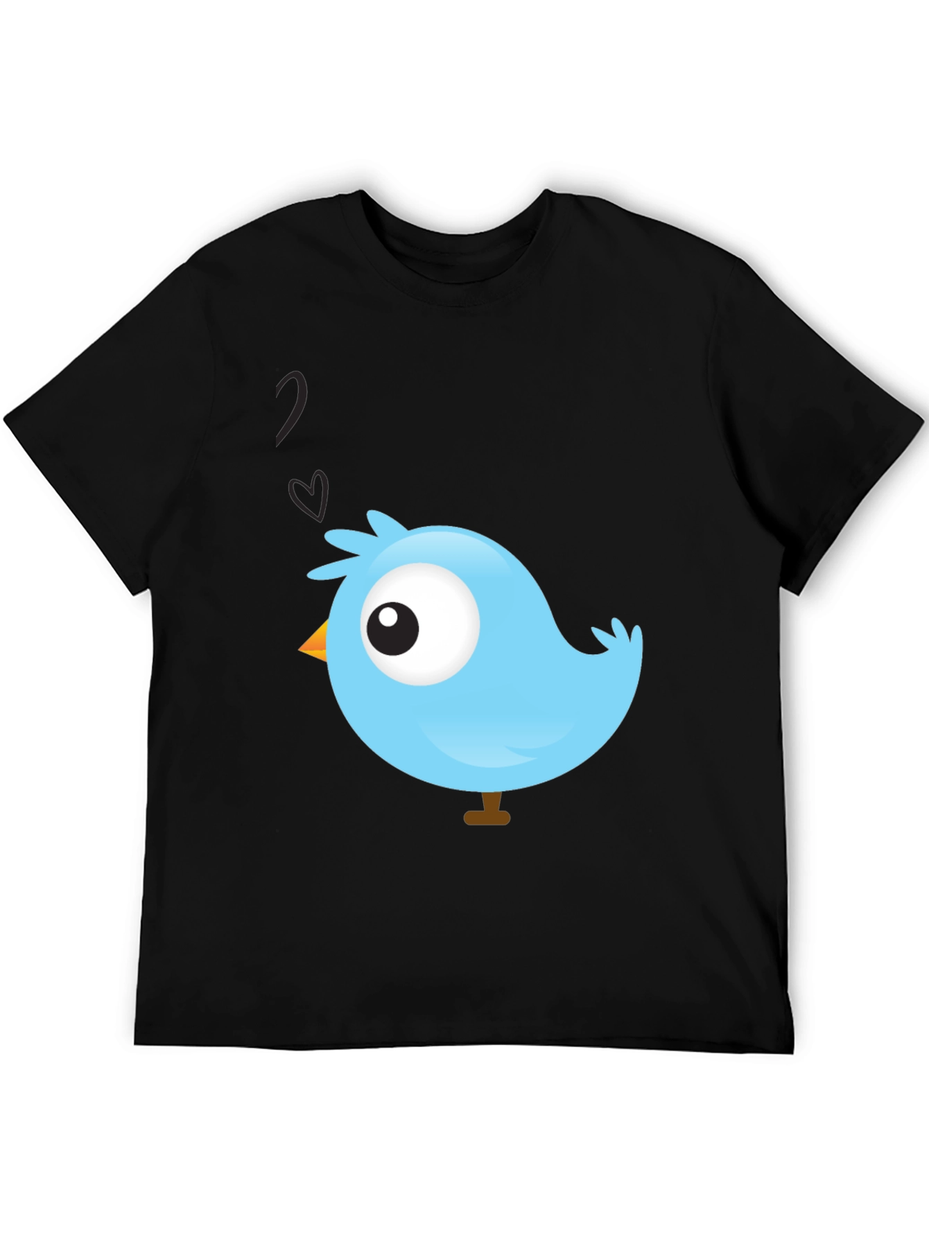 Cute Blue Bird Graphic Black T-Shirt