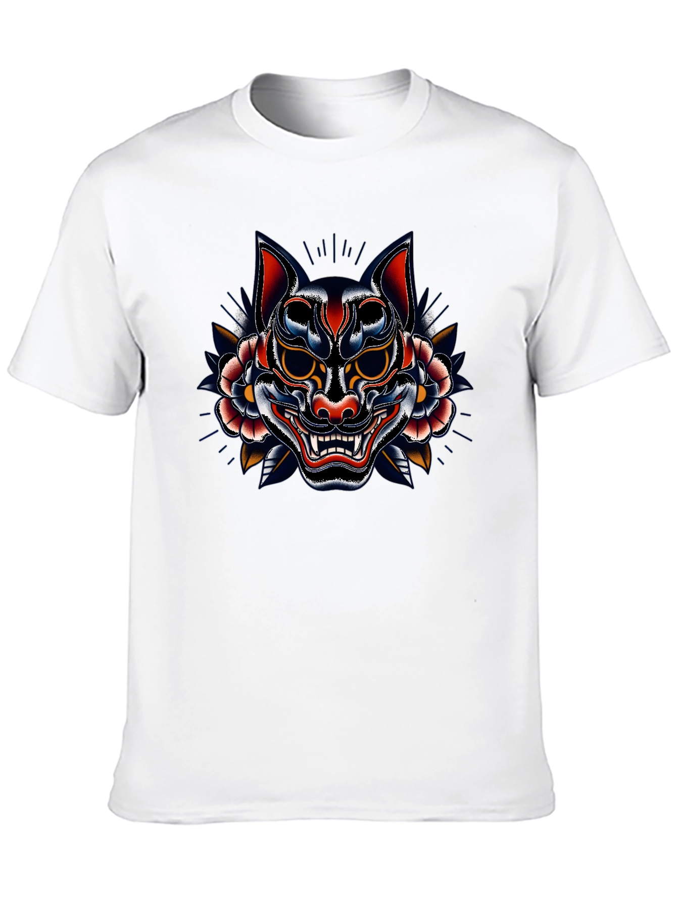 Mens Black T-Shirt with Oni Mask Graphic