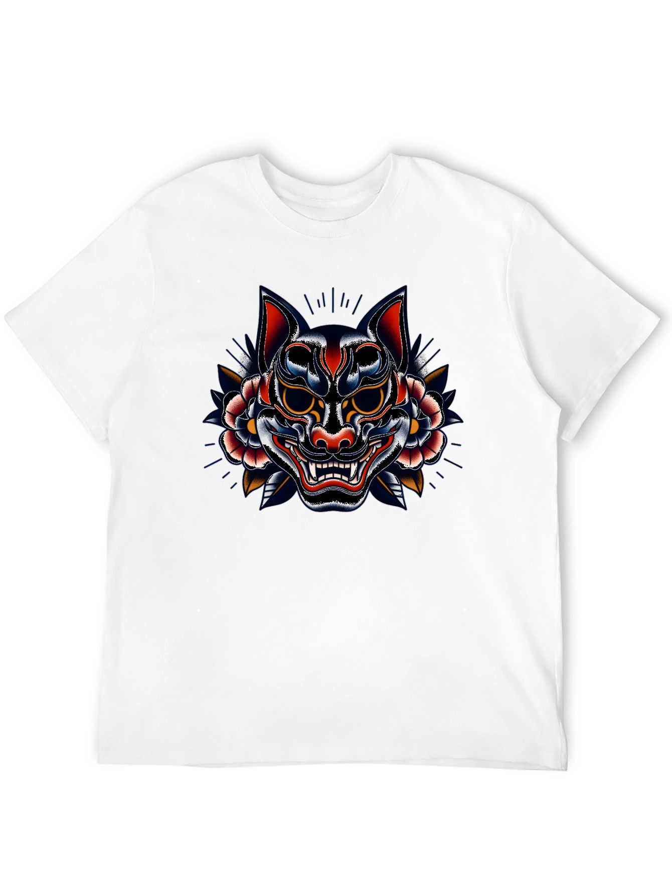 Mens Black T-Shirt with Oni Mask Graphic