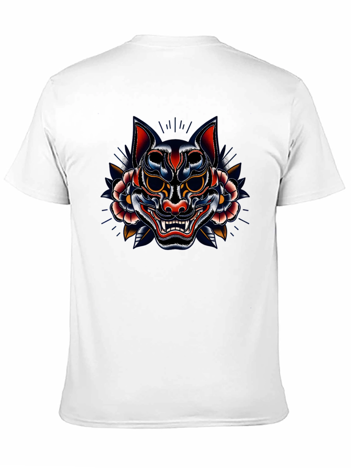 Mens Black T-Shirt with Oni Mask Graphic