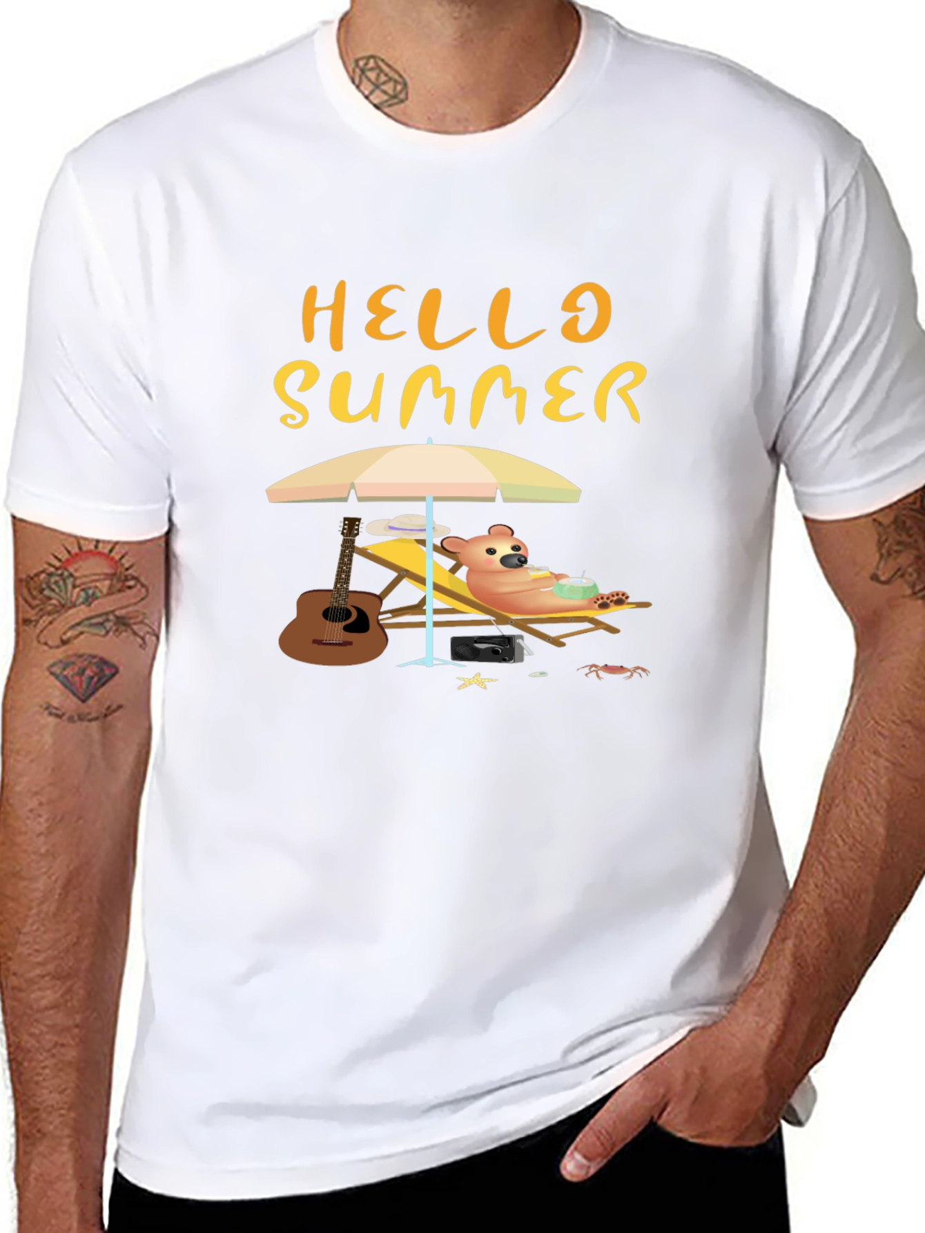 Hello Summer T-Shirt - Relaxing Bear Graphic Tee