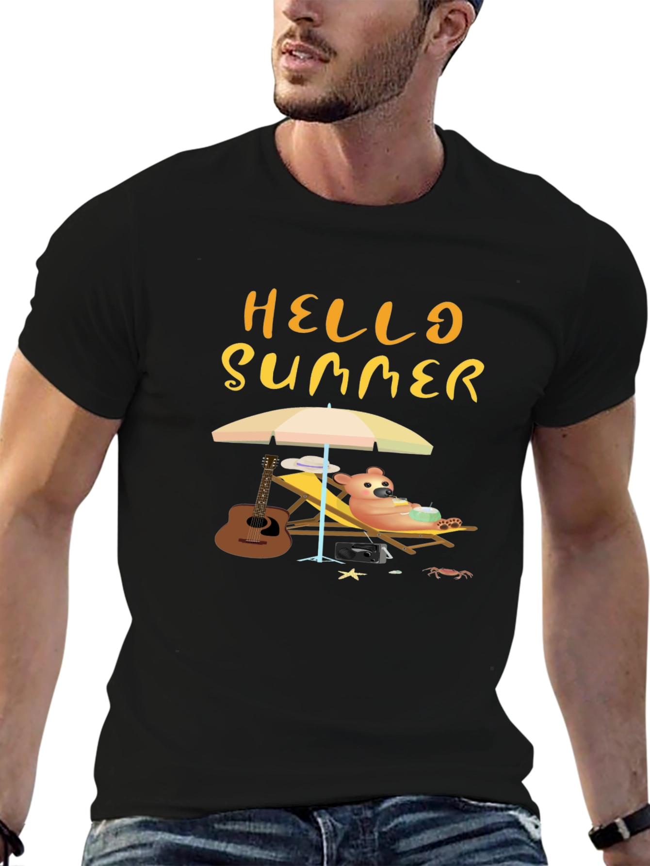 Hello Summer T-Shirt - Relaxing Bear Graphic Tee