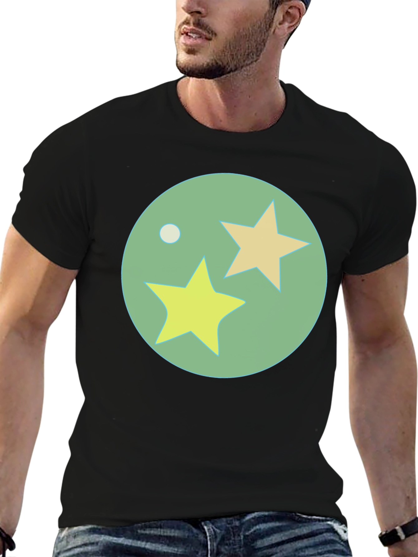 Black T-Shirt with Starry Orb Graphic