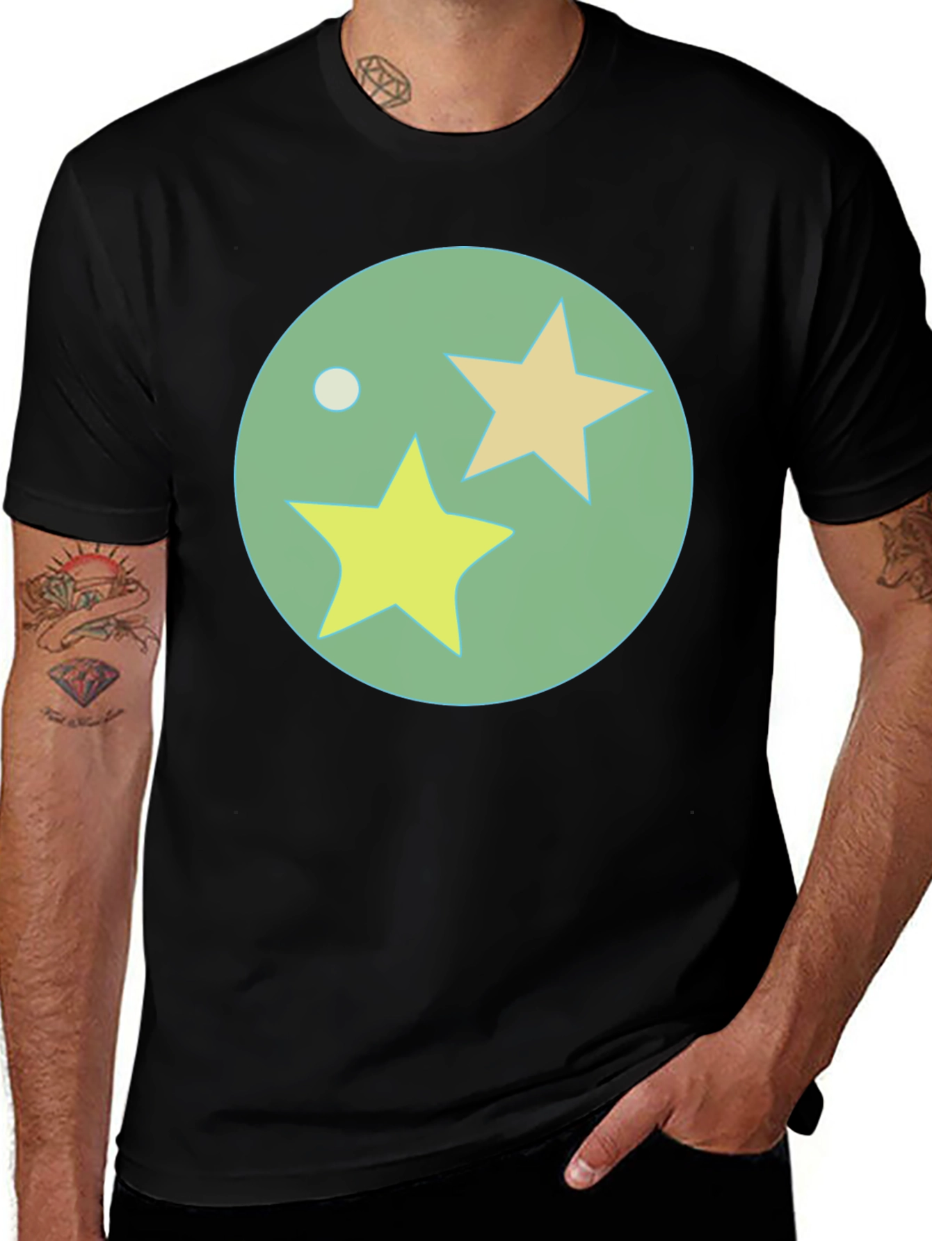 Black T-Shirt with Starry Orb Graphic