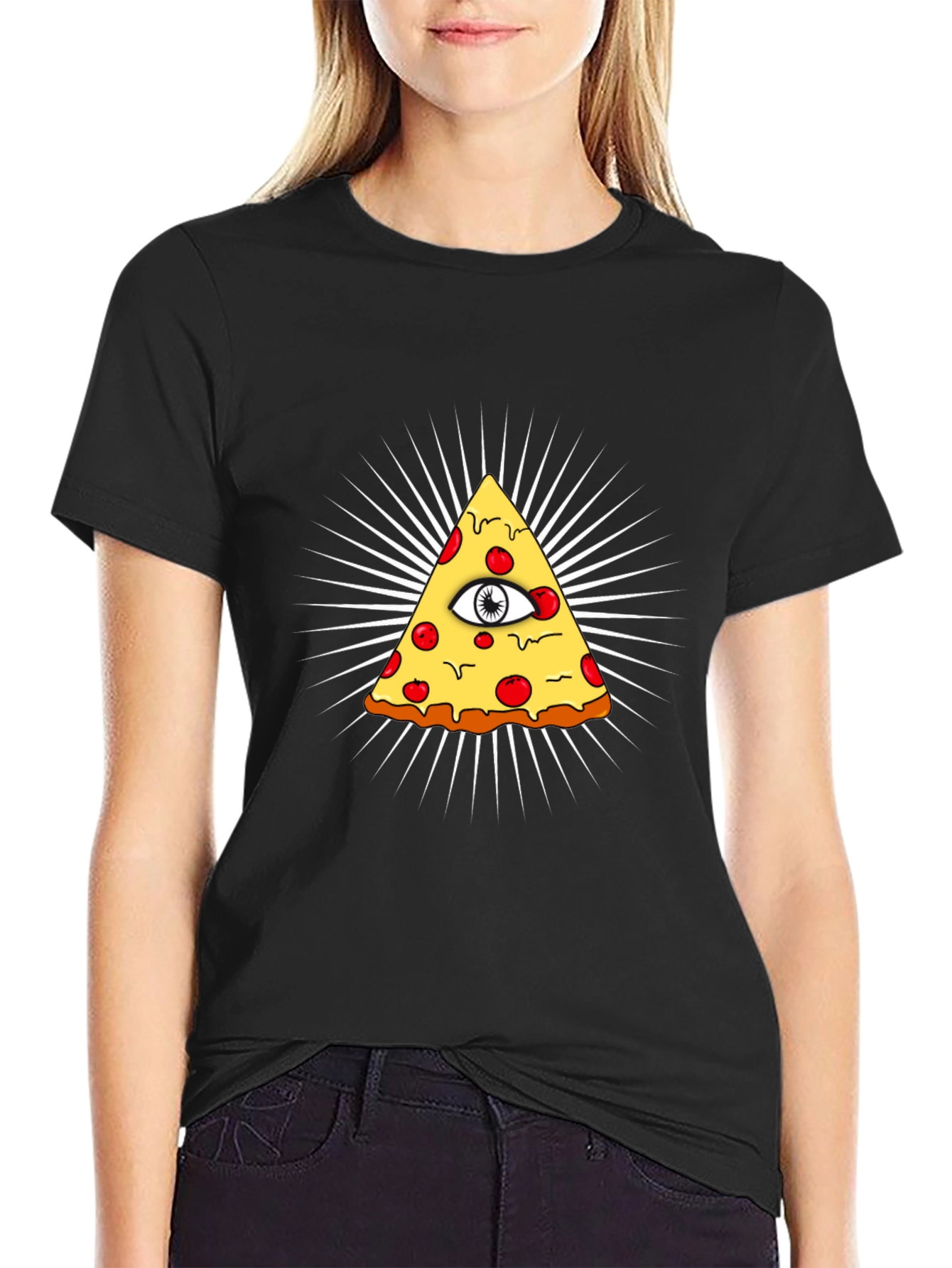 Illuminati Pizza Graphic Black T-Shirt