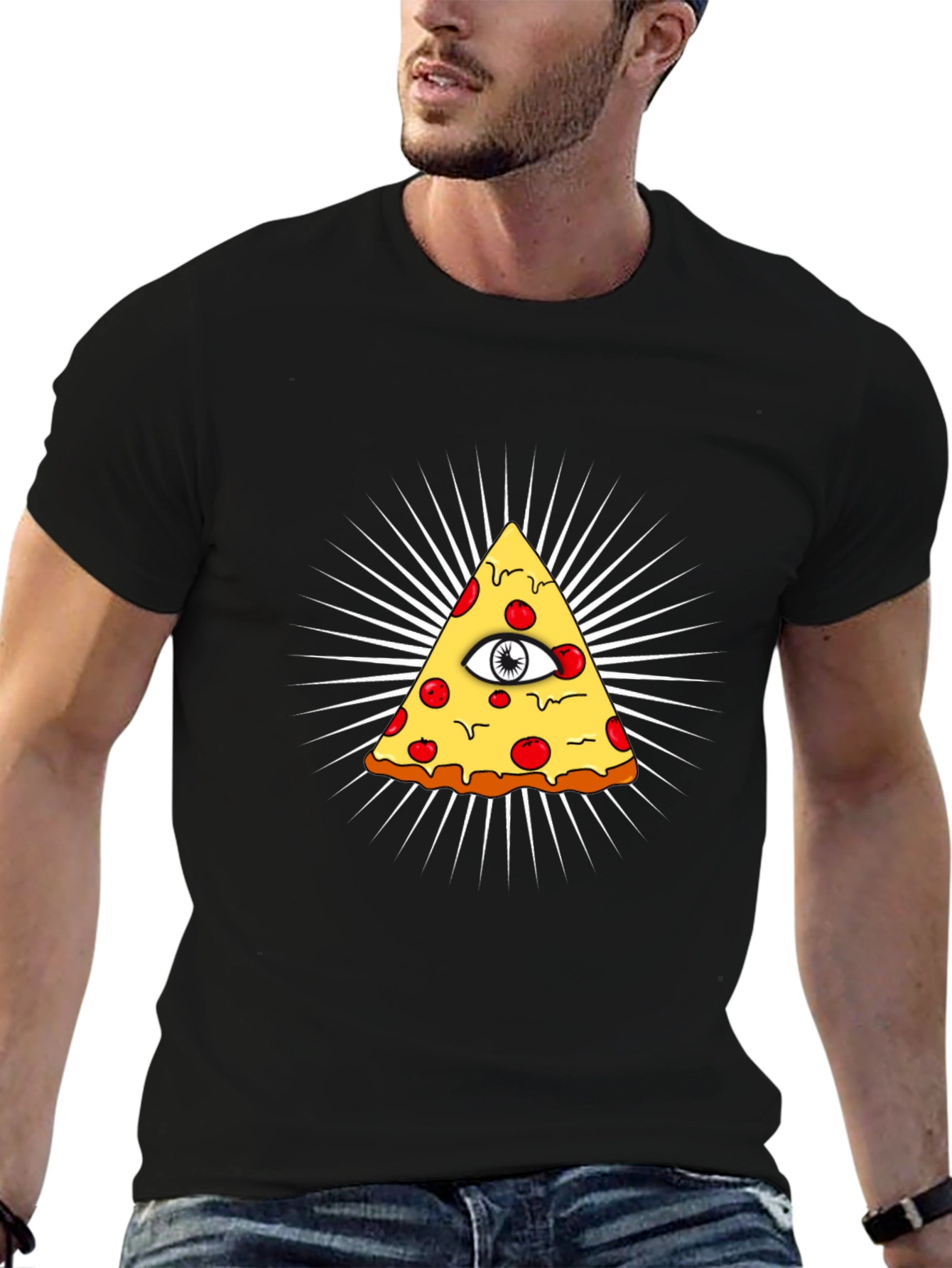 Illuminati Pizza Graphic Black T-Shirt