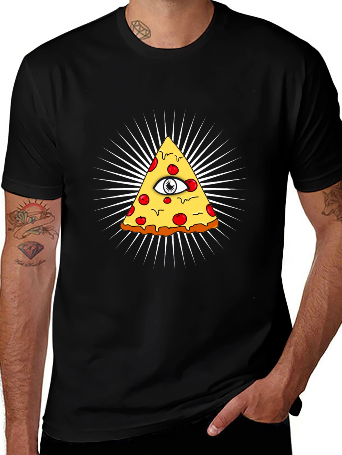 Illuminati Pizza Graphic Black T-Shirt