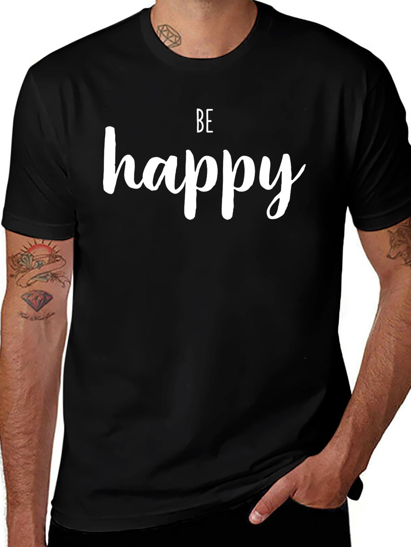 Be Happy Black Graphic Tee - Inspirational Fashion