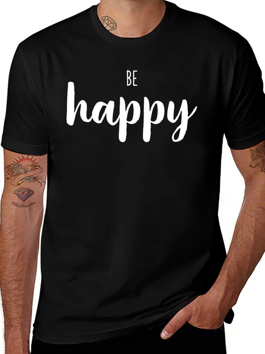 Be Happy Black Graphic Tee - Inspirational Fashion