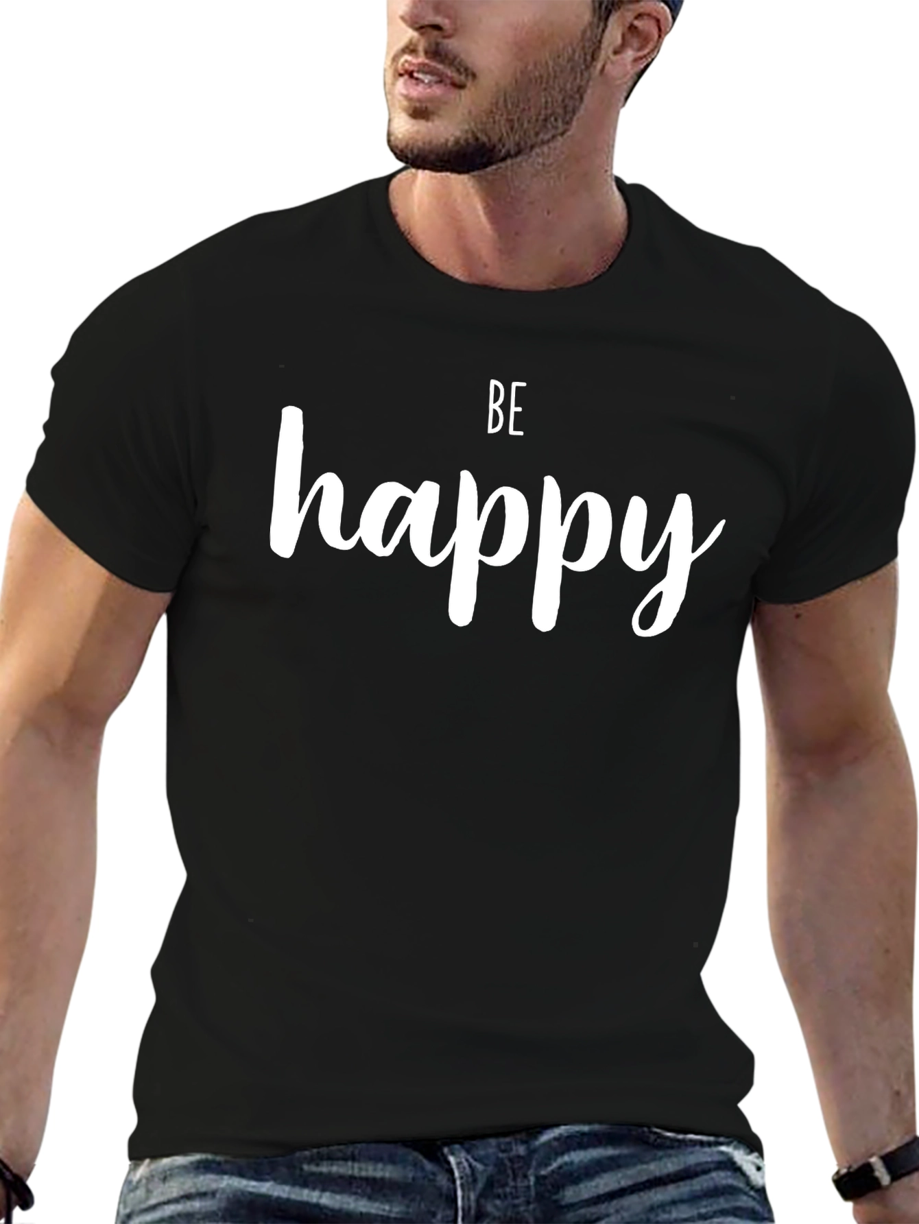 Be Happy Black Graphic Tee - Inspirational Fashion