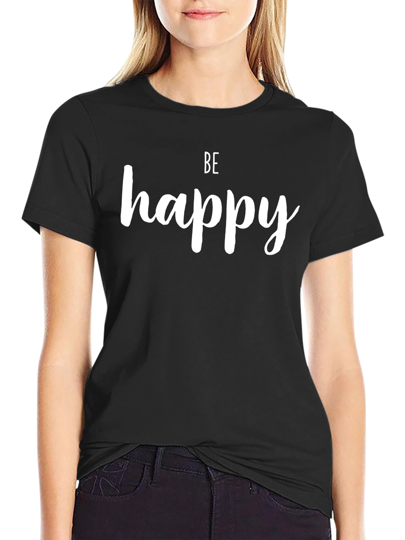 Be Happy Black Graphic Tee - Inspirational Fashion