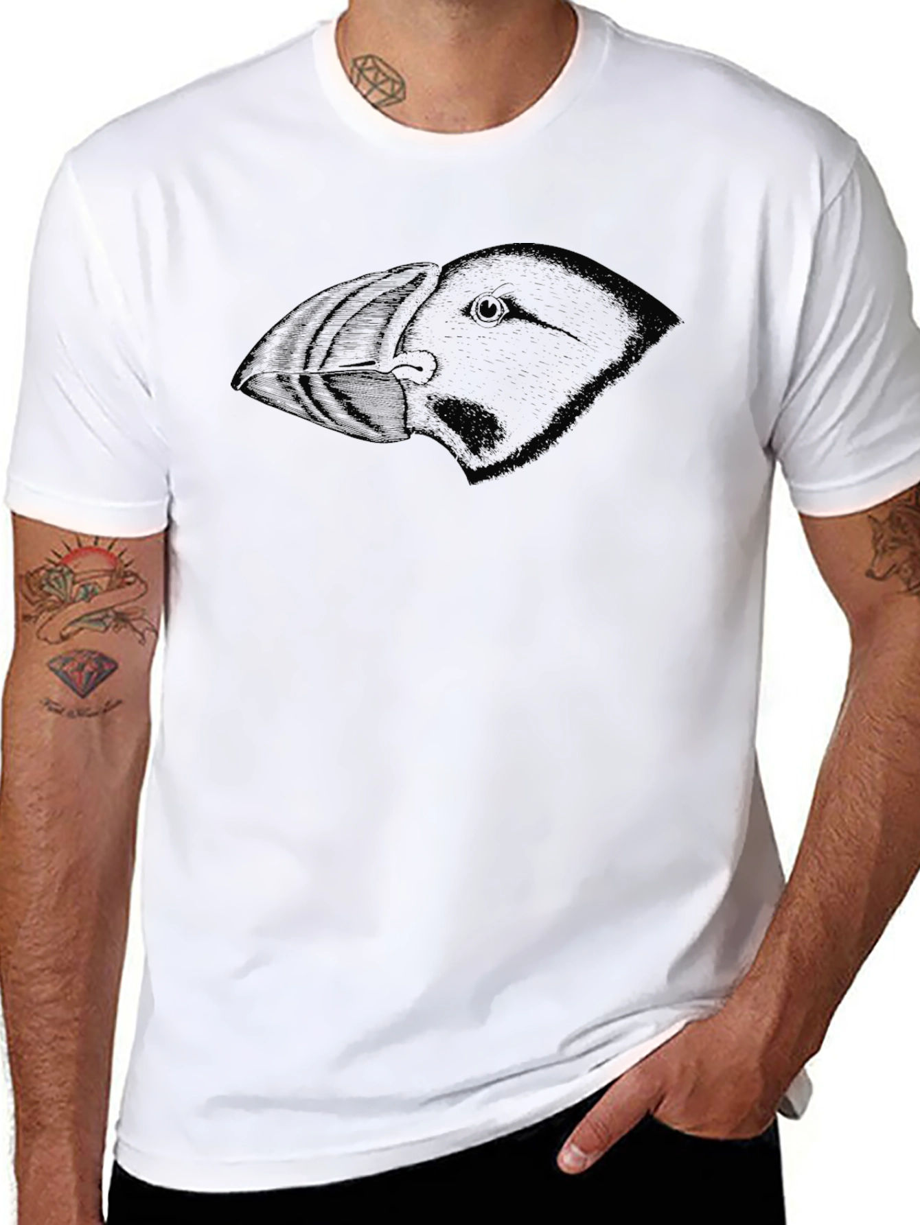 Black Puffin Graphic Tee - Mens Casual T-Shirt