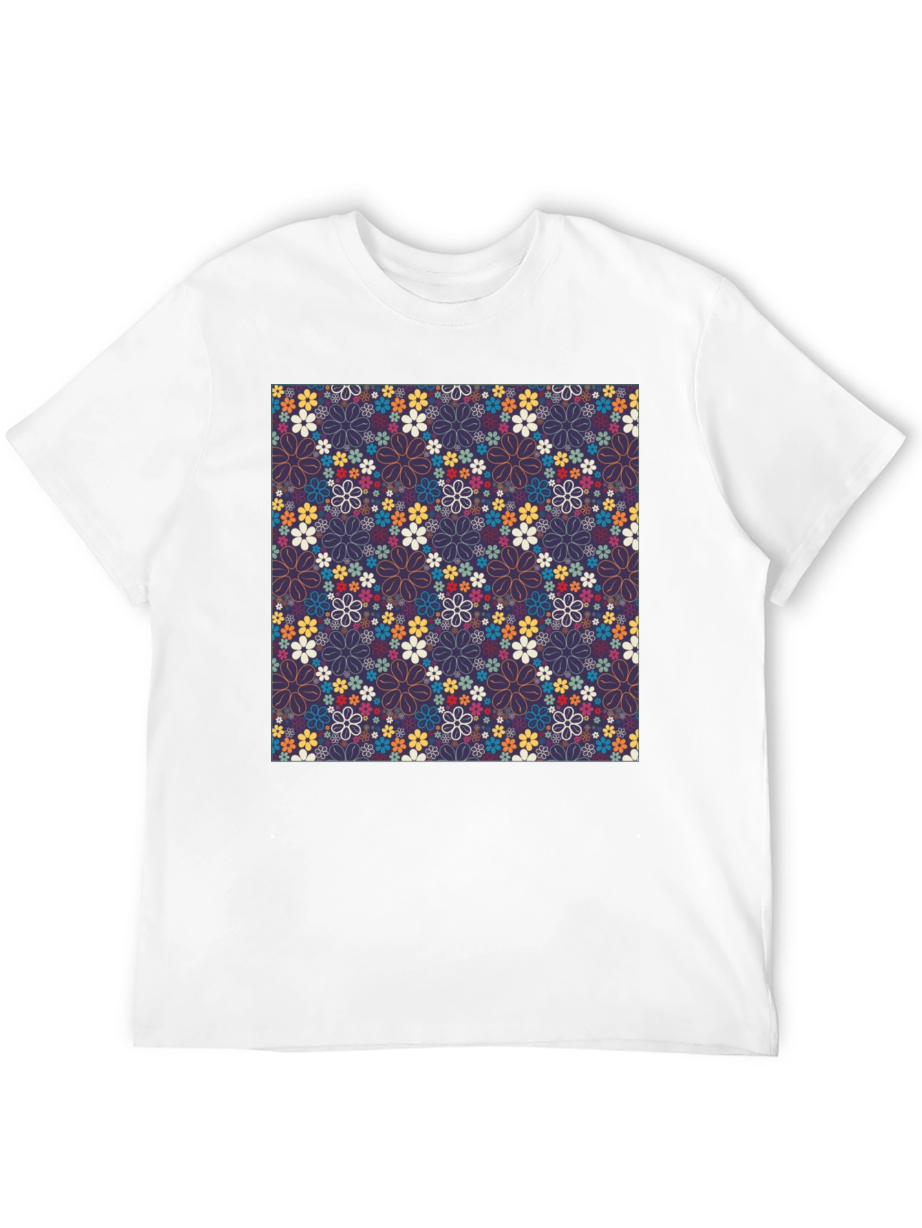 Floral Print Crew Neck T-Shirt - Black