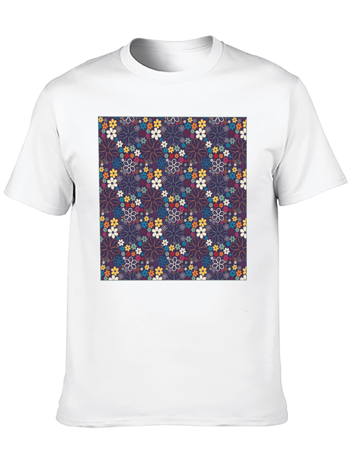 Floral Print Crew Neck T-Shirt - Black