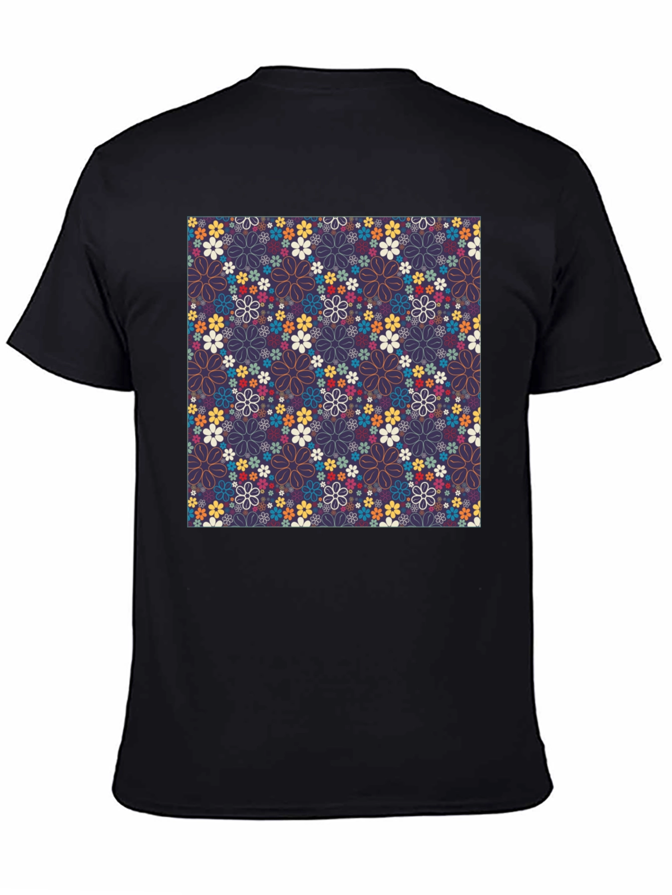 Floral Print Crew Neck T-Shirt - Black