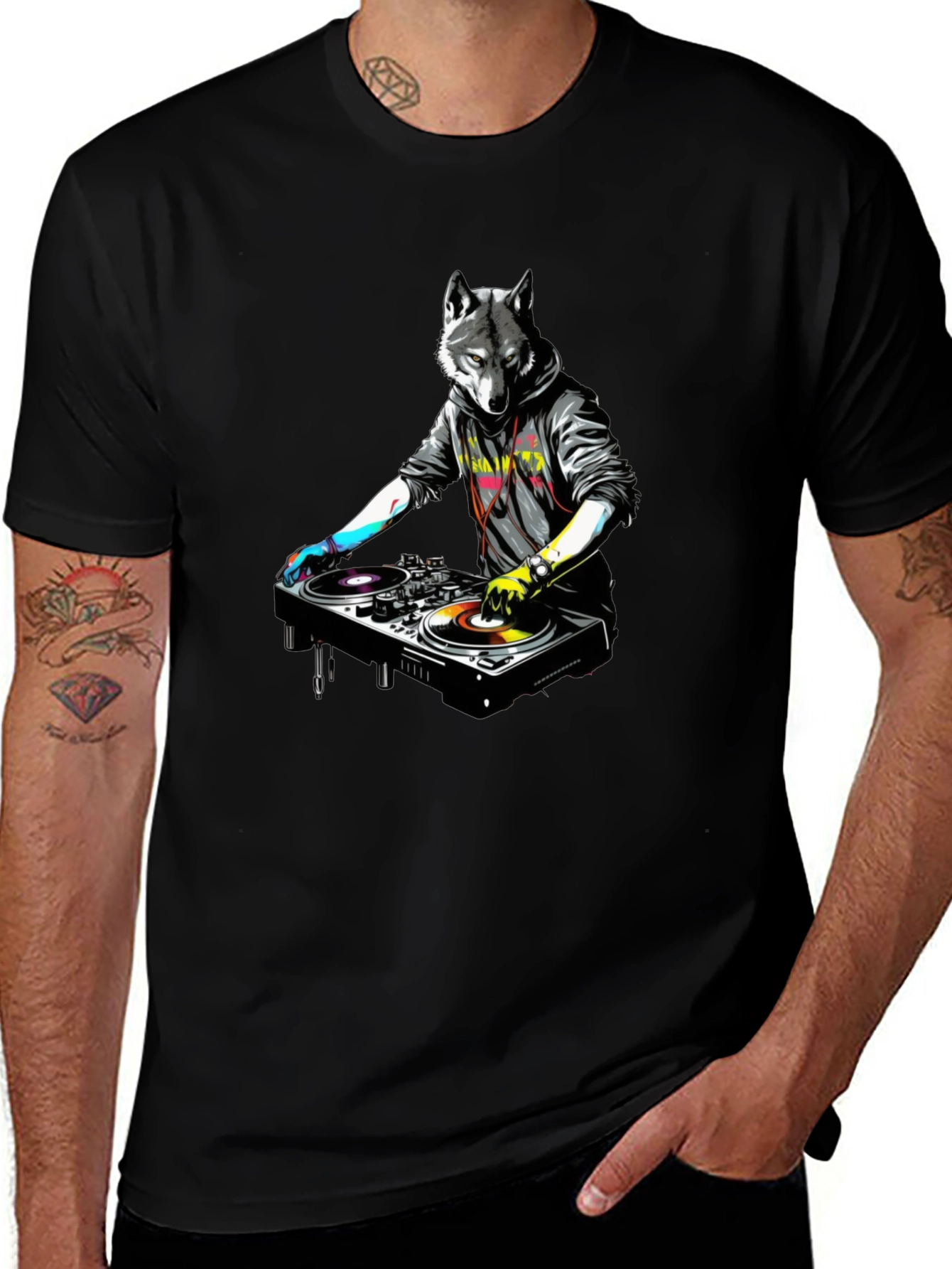 DJ Wolf Graphic Tee - Cool & Unique Design