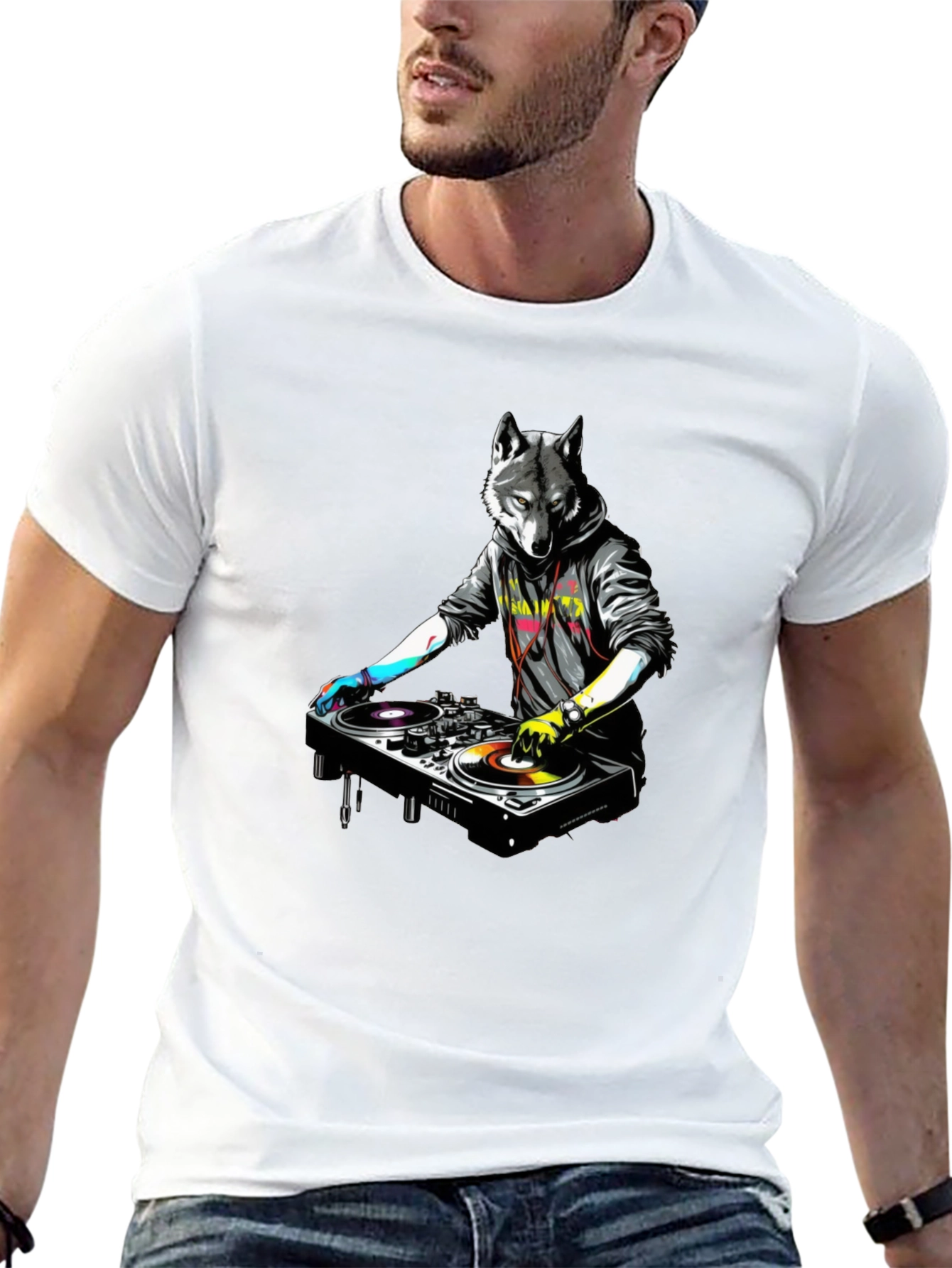 DJ Wolf Graphic Tee - Cool & Unique Design