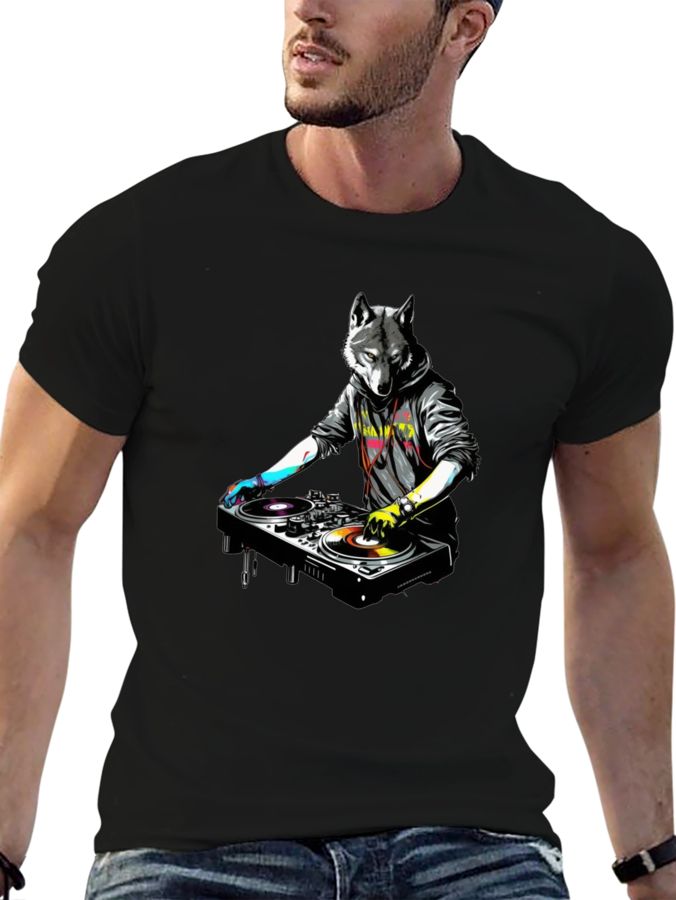 DJ Wolf Graphic Tee - Cool & Unique Design
