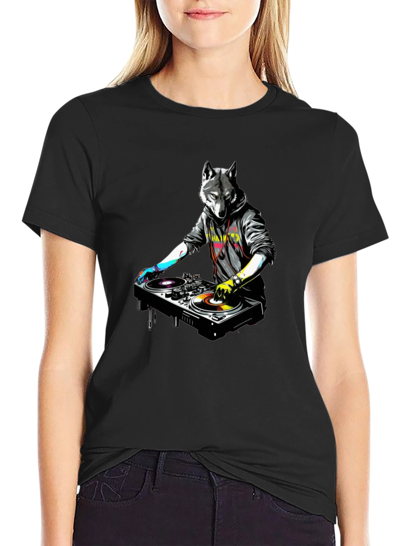 DJ Wolf Graphic Tee - Cool & Unique Design