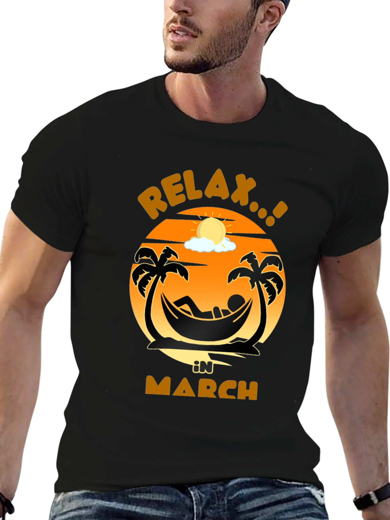 Relax in March Black Graphic T-Shirt