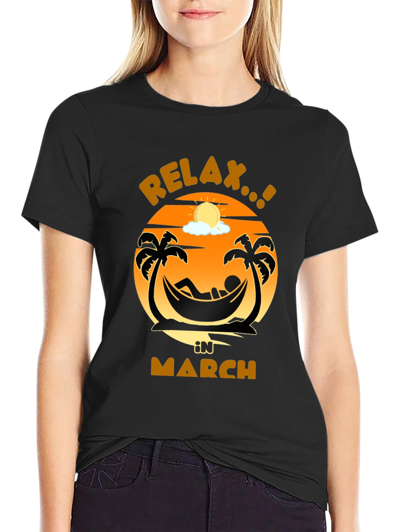 Relax in March Black Graphic T-Shirt