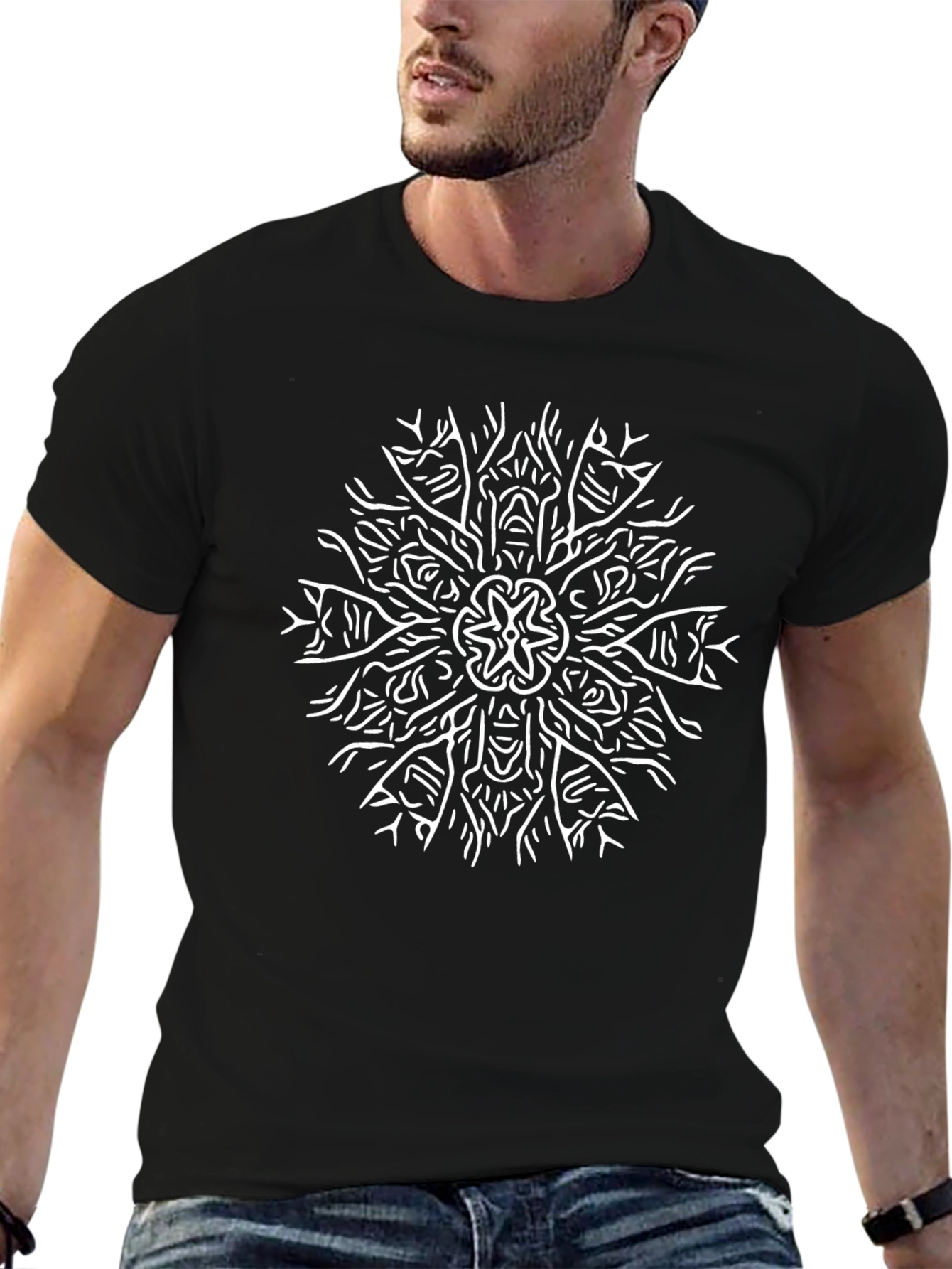 Abstract Snowflake Graphic T-Shirt - Black