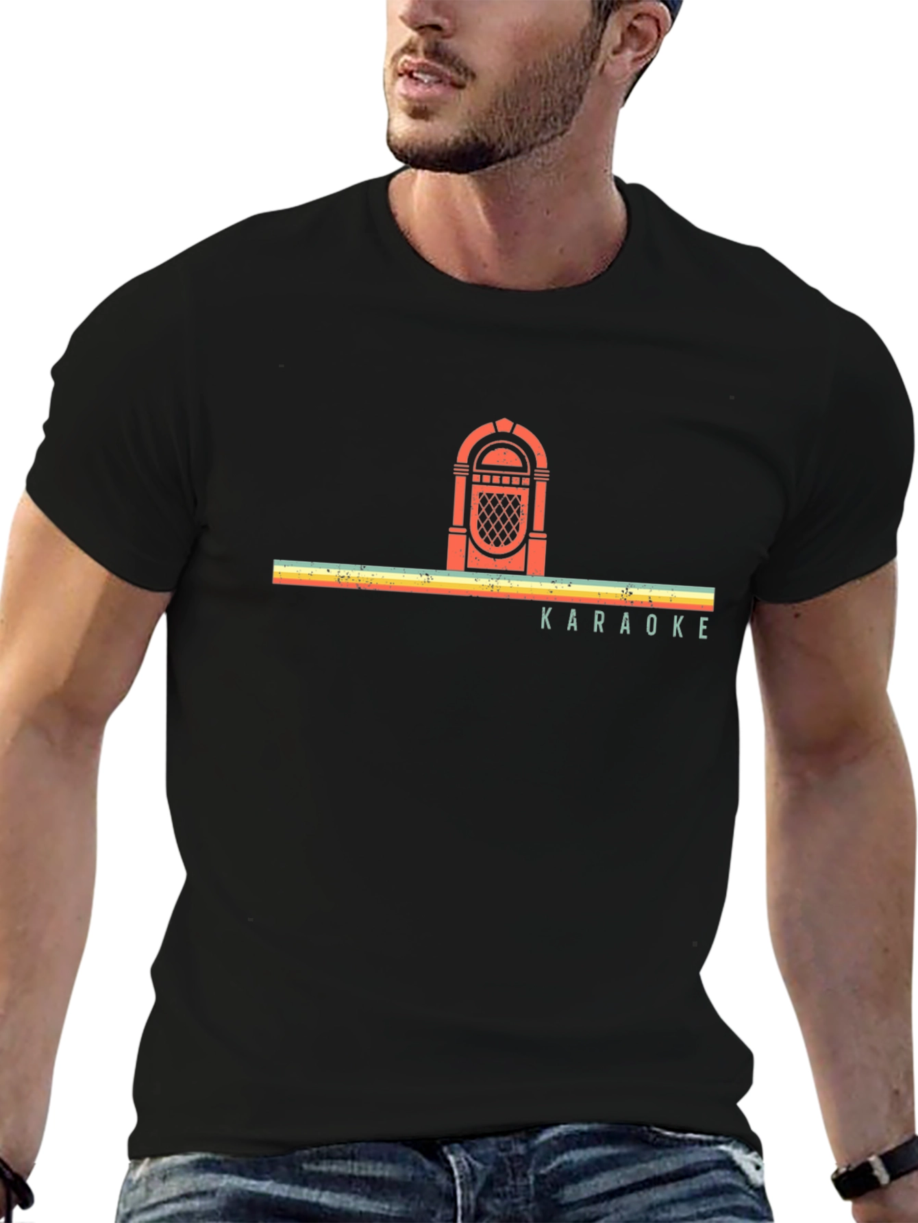 Retro Jukebox Karaoke Graphic Tee - Black