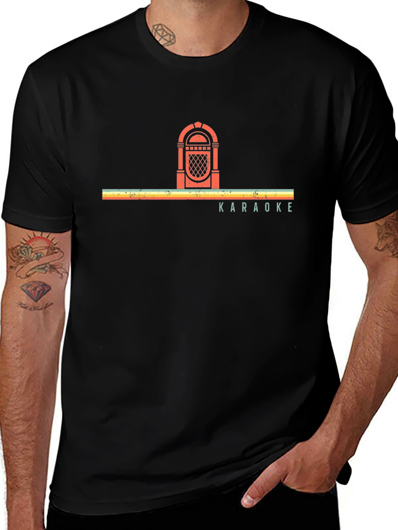 Retro Jukebox Karaoke Graphic Tee - Black