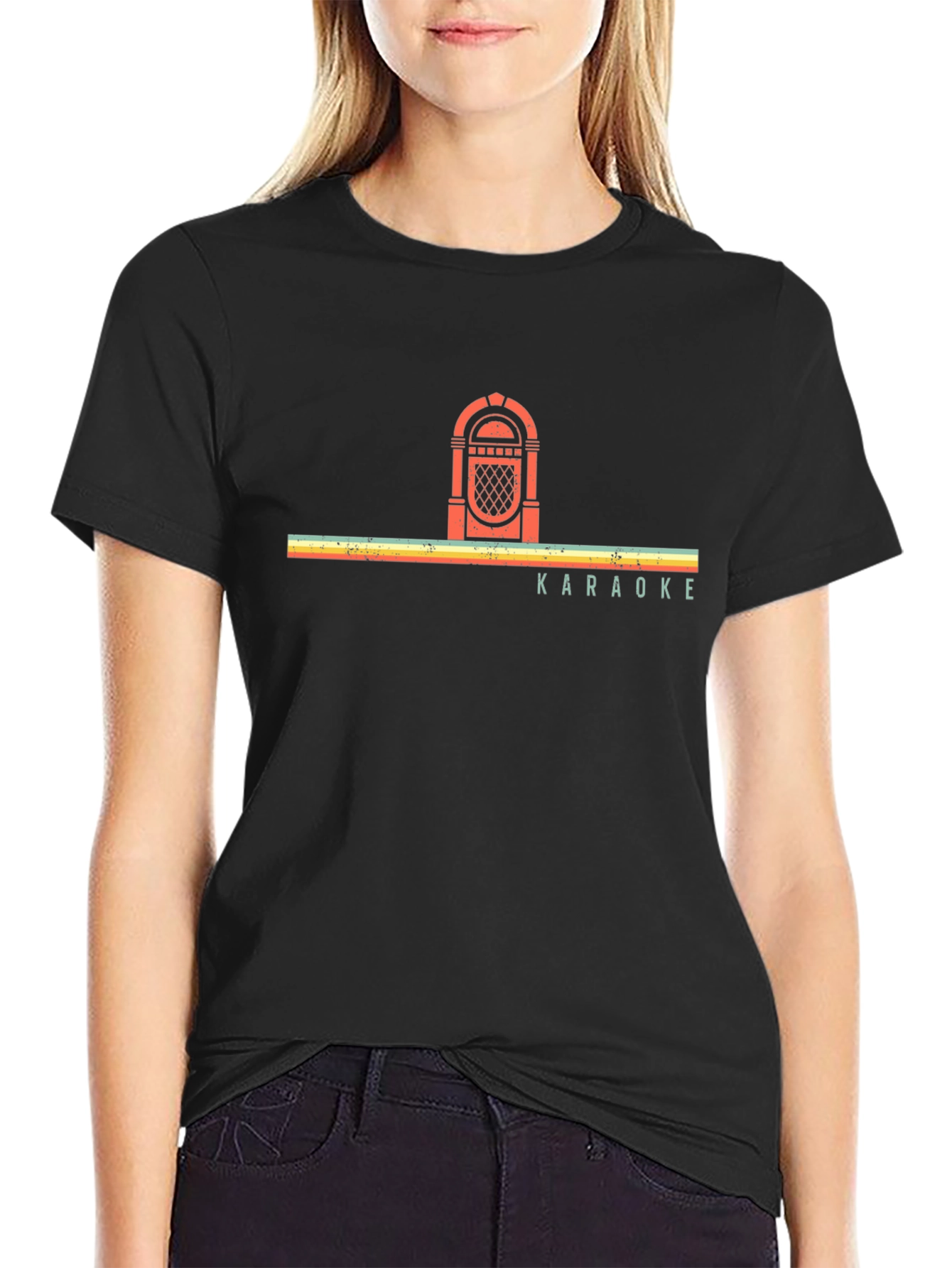 Retro Jukebox Karaoke Graphic Tee - Black