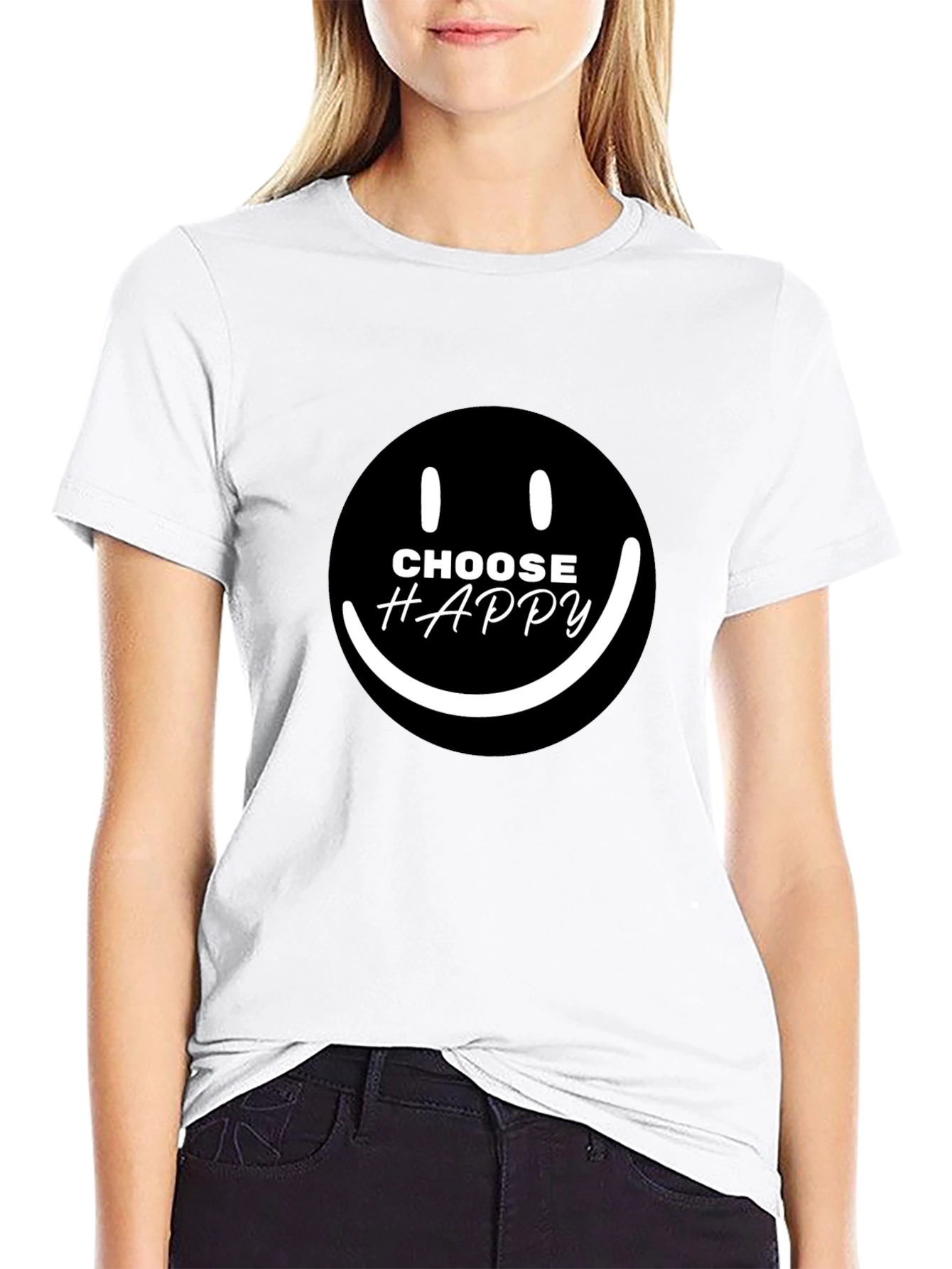 Choose Happy Smiley Face Graphic Black T-Shirt
