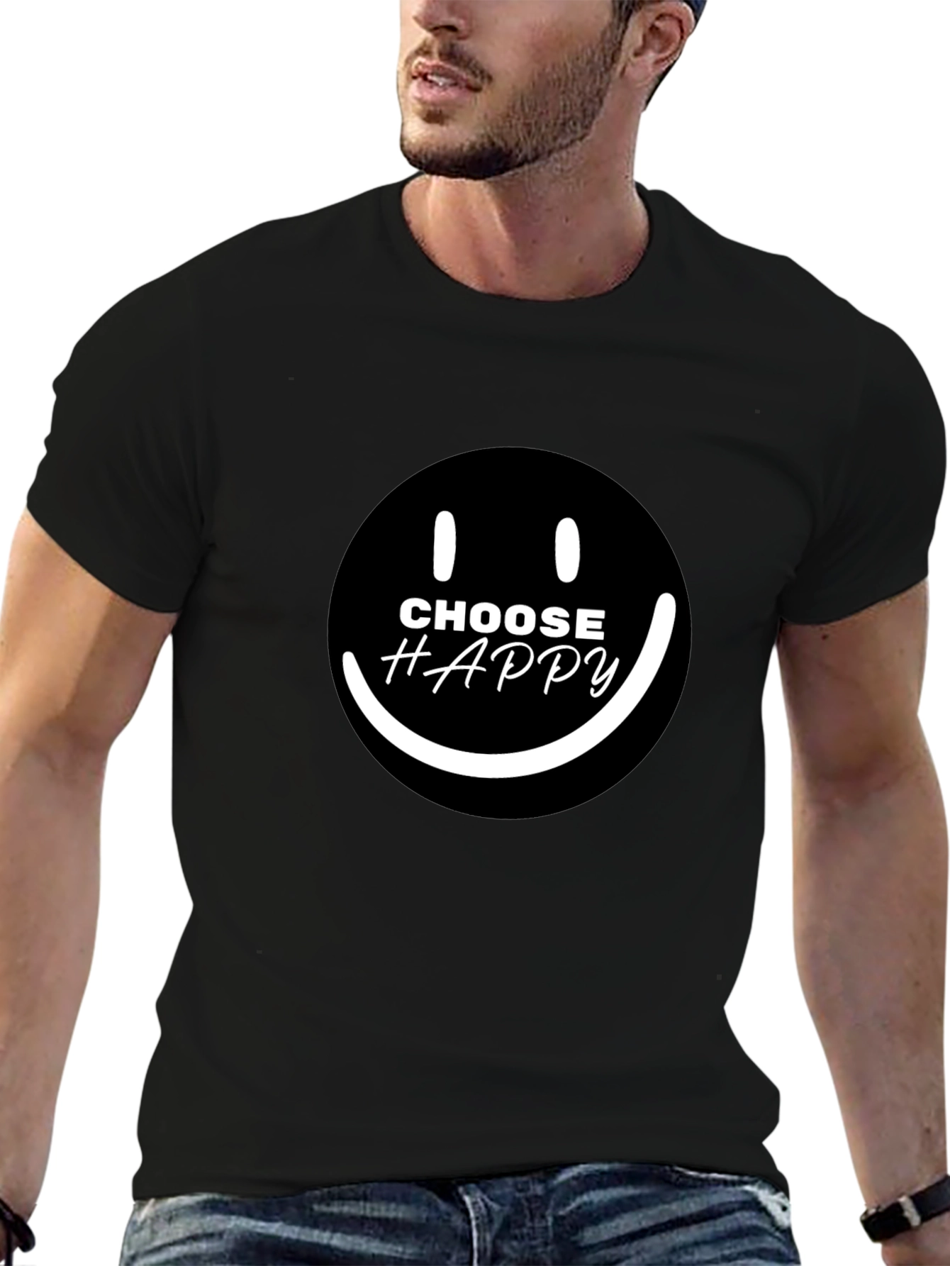 Choose Happy Smiley Face Graphic Black T-Shirt