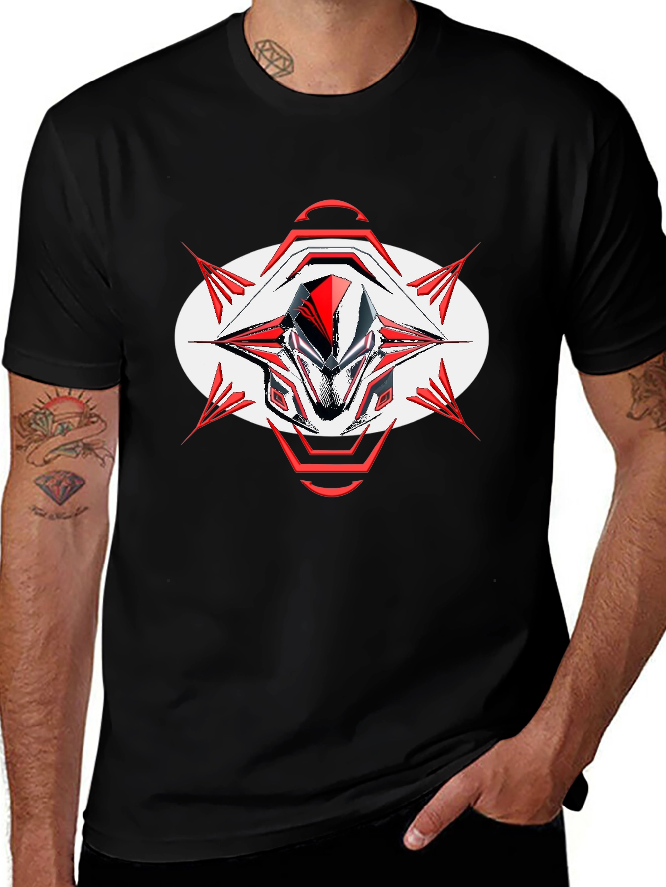 Futuristic Robot Head Graphic Black T-Shirt
